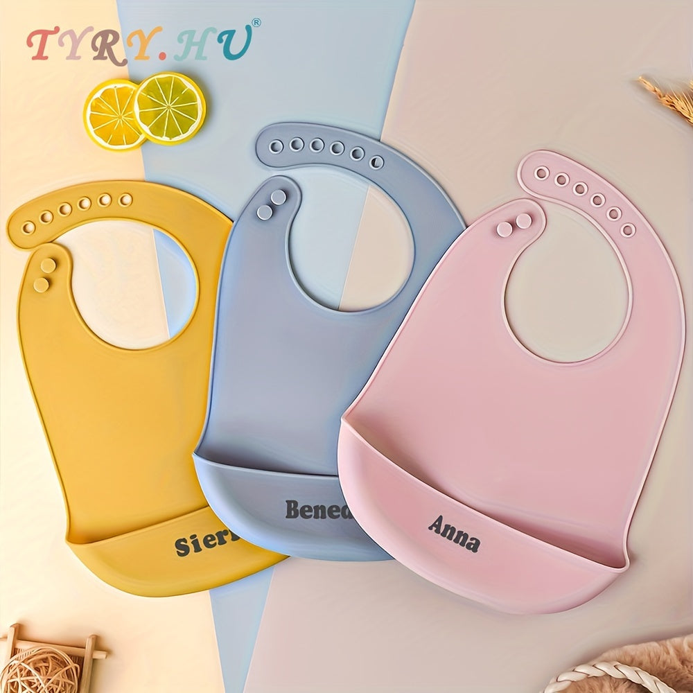 Set of 3 Cute Silicone Baby Bibs for Babies & Toddlers, Soft, Non-Messy, Adjustable Soft Silicone Feeding Bibs with Food Catcher Pocket, Colorful, Christmas, Thanksgiving, Preschool Gifts